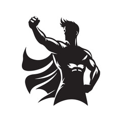 superhero pose vector silhouette clip art logo design illustration. superhero city sports icon collections.