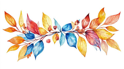 Obraz premium Colorful leafy branch with a blue leaf in the middle