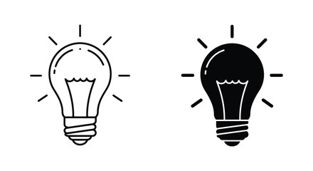 Light bulb icons with one illuminated and one dark on white background