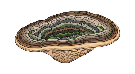 Detailed Bracket Fungus Illustration with Concentric Bands.