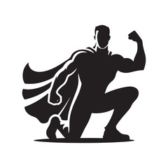 superhero pose vector silhouette clip art logo design illustration. superhero city sports icon collections.