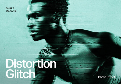 Glitch Distortion Portrait Photo Effect Template with Cyberpunk Scanline Noise