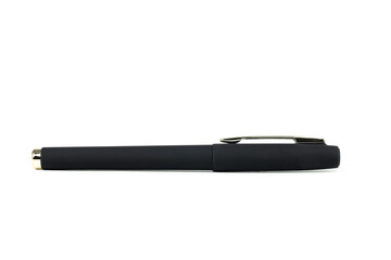 Minimalist matte black fountain pen in side view, an elegant writing tool. isolated on white background with clipping path.
