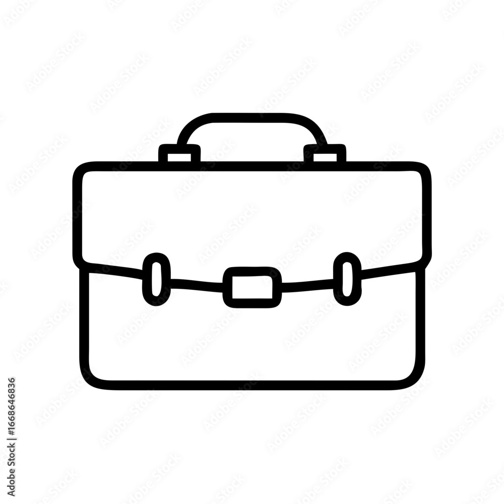 Aufkleber illustration of a black outline briefcase with handle and clasp on a white isolated background