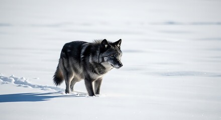 Fototapeta premium Majestic gray wolf in a snowy landscape.