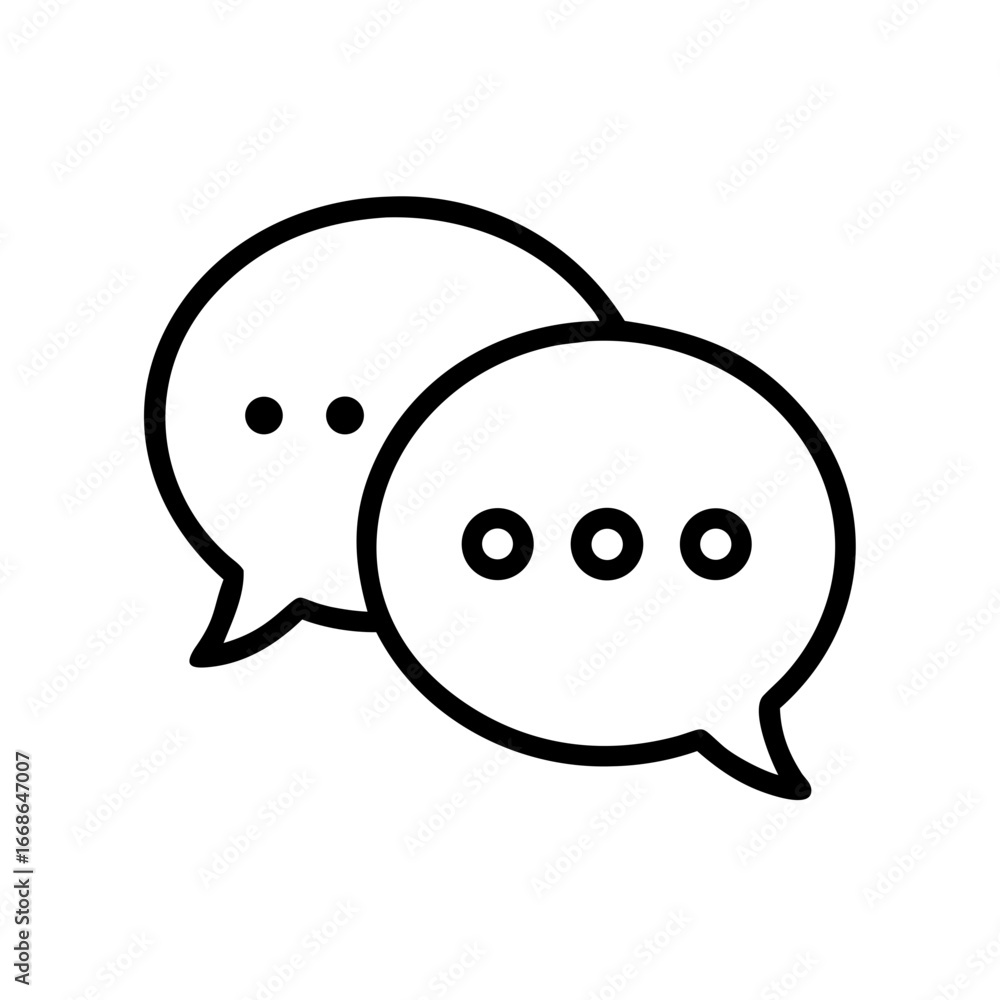 Poster two overlapping speech bubbles with ellipsis inside representing communication and conversation icon