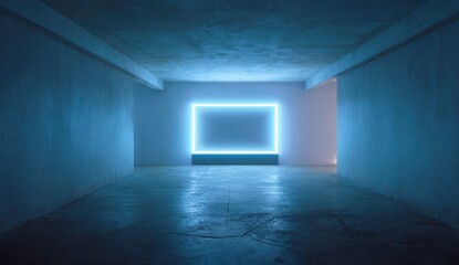 Empty room, neon light, concrete