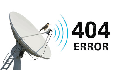 Satellite Dish with Bird and 404 Error Indicating Signal Loss.