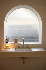 Modern Concrete Washbasin with Glass Block Wall