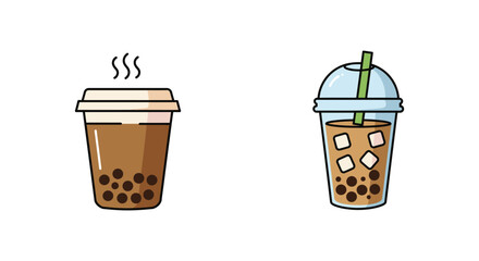 Boba tea drinks in disposable cups with lids and straws
