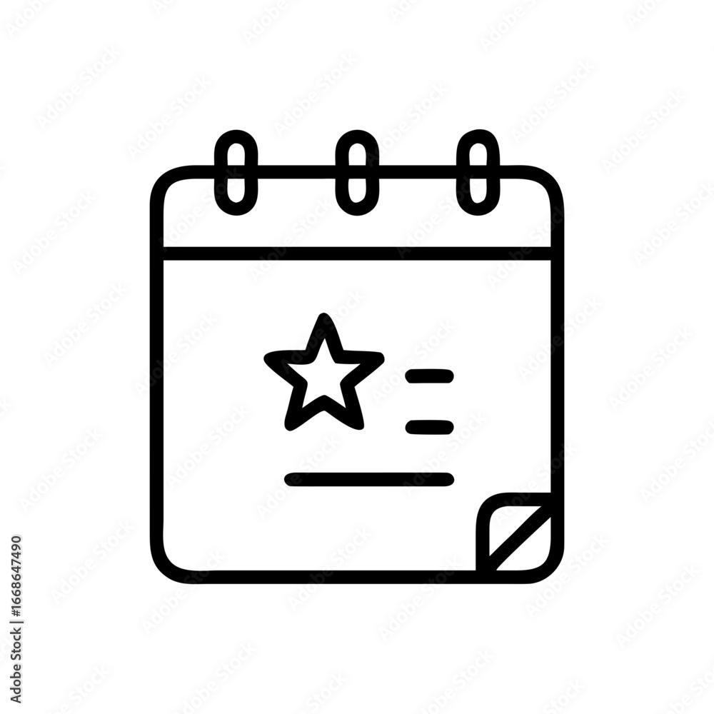 Poster calendar icon with star and lines representing a scheduled event or important date reminder design