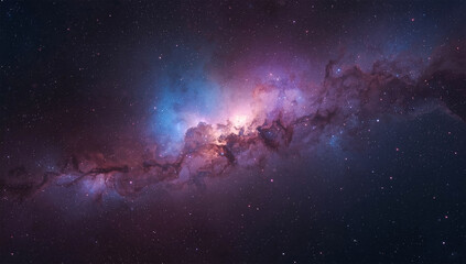 Colorful Galaxy and Nebula in Outer Space, Purple and Blue Cosmic Clouds with Stars, Deep Universe Background, Stunning Astronomy and Science Fiction Sky for Cosmic Design and Exploration