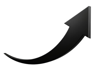 Black arrow showing upward trend and progress on a transparent background