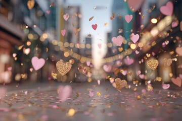 Romantic cityscape with falling hearts (1)