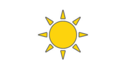 Simple, bright yellow sun icon with a grey outline, symbolizing warmth and a clear day, isolated on a clean white background for versatile graphic design use