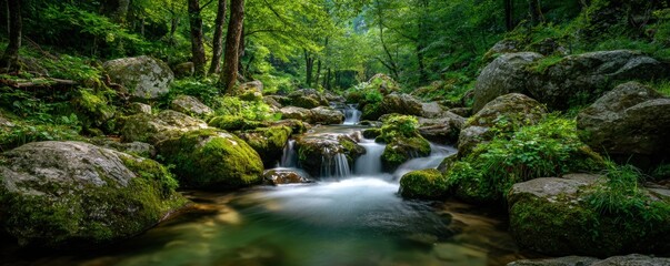 Lush forest stream cascading over rocks