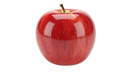 Shiny red apple with stem captured in studio lighting against dark backdrop