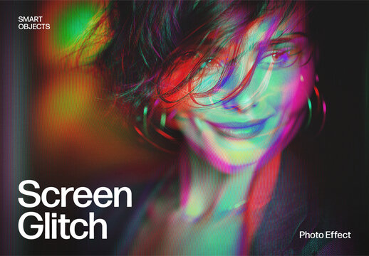 Screen Glitch Photo Effect Template with RGB Distortion and Retro VHS Noise