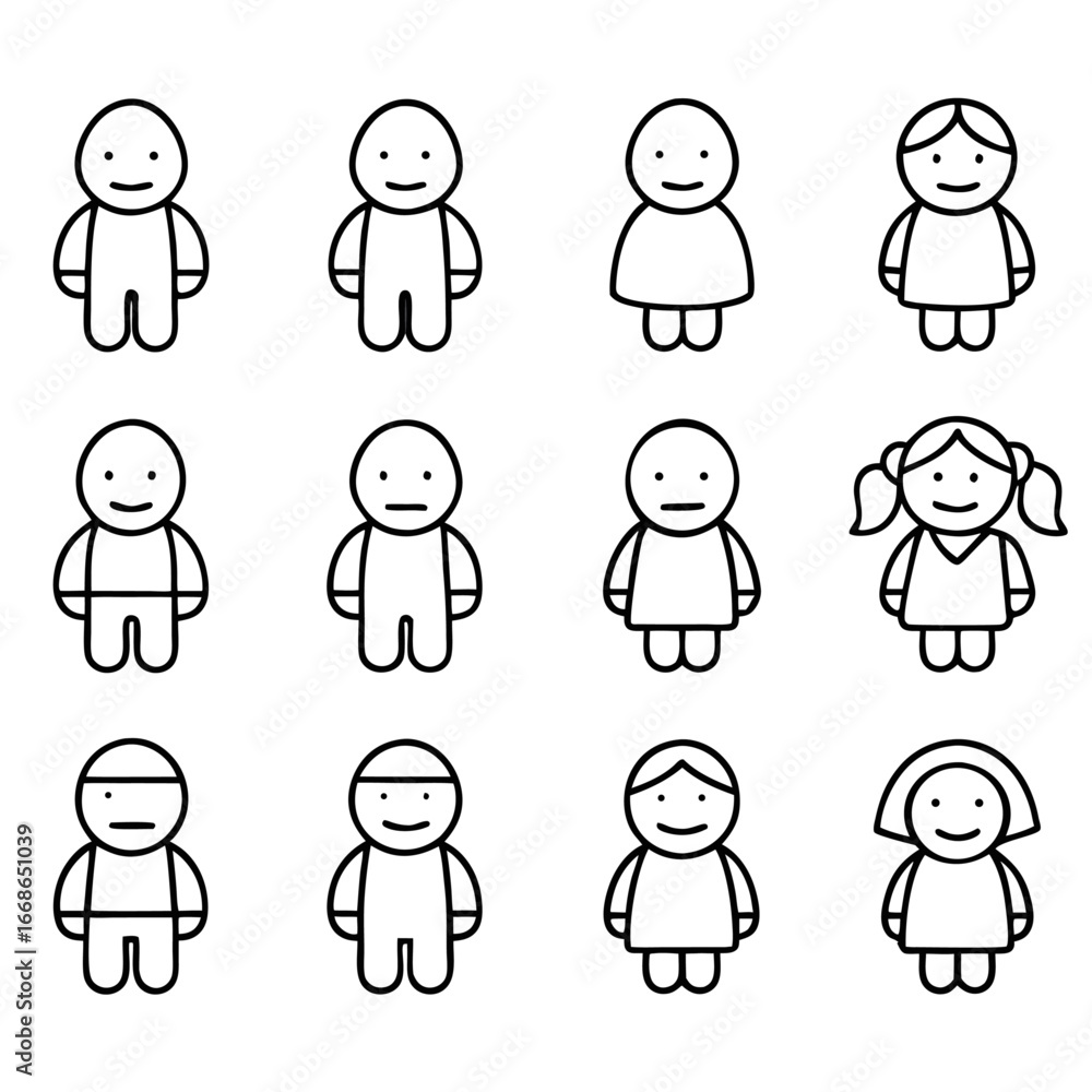 Poster collection of simple outline icons of people for user interface and graphic design projects