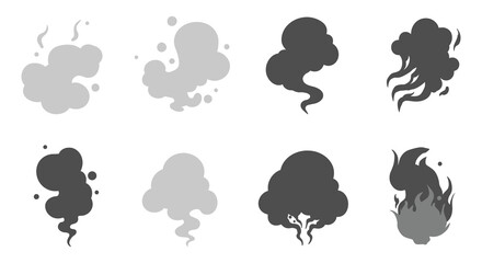 Smoke and cloud icons in various shades of gray and black