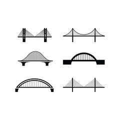 Collection of bridge icons in various architectural styles, vector illustration of modern and classic structures for construction and design.