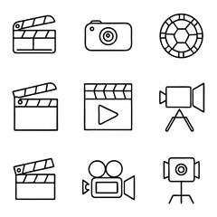 Set of thin line icons for film and video production