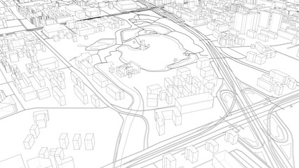 Urban Wireframe Cityscape