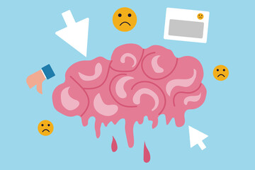 Human brain rot with toxic social media, negative harmful mind, dirty brain concept vector illustration.