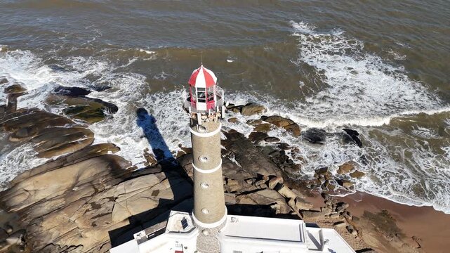 Aerial view of the famous Lighthouse in Jose Ignacio near Punta del Este, Uruguay