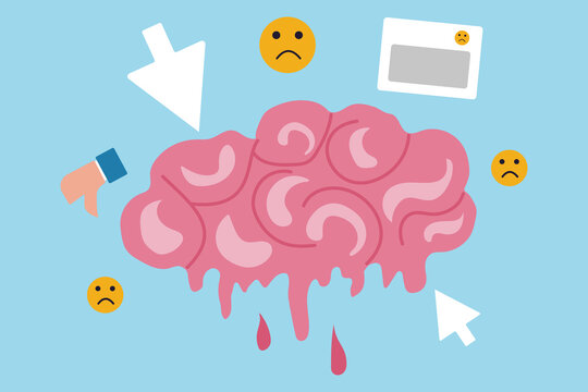 Human brain rot with toxic social media, negative harmful mind, dirty brain concept vector illustration.