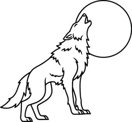 Line art illustration of a wolf howling at the moon on white background © Syed