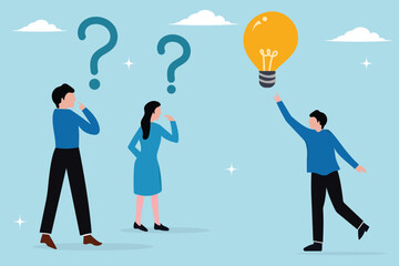 Business man with question mark. Solving problem with solution, Question answer, advice or suggestion, information guidance concept, Business idea and solution concept.
