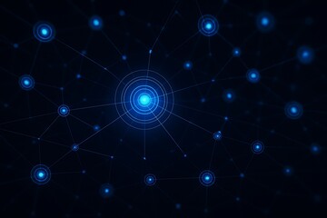 Obraz premium Abstract futuristic technology background with a glowing blue digital network of connected dots and lines