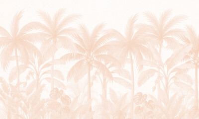 Tropical Palm Trees Background Watercolor Illustration, Exotic Jungle Landscape
