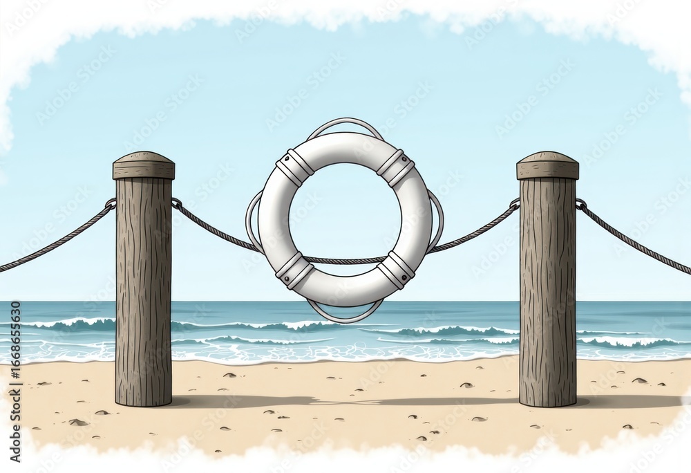Poster lifering bracket with a blank face on a dock post by the beach