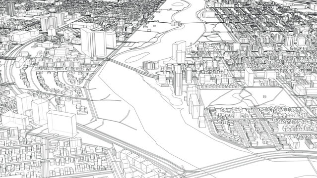 Intricate Cityscape Wireframe
