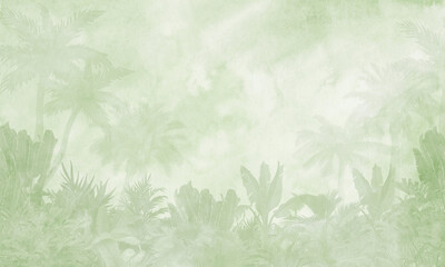 Tropical Palm Trees Background Watercolor Illustration, Exotic Jungle Landscape