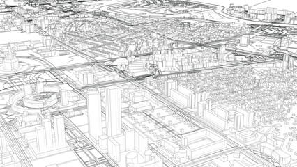 Intricate Cityscape Wireframe