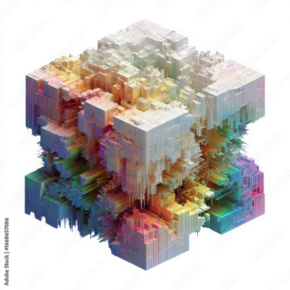 Fototapete abstract 3d cube structure multicolored fractal geometry