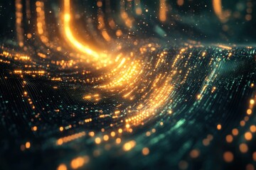high-tech data channel, depicting cybersecurity, server connections, and encrypted communications with vibrant light trails and digital patterns.