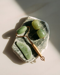 Serene beauty ritual jade roller and gua sha tool set for skincare and wellness