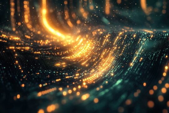 high-tech data channel, depicting cybersecurity, server connections, and encrypted communications with vibrant light trails and digital patterns.