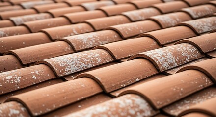 Close up of clay roof tiles weathered texture