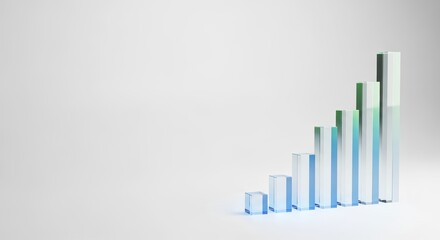 Abstract glass bar graph showing business growth and financial success concept