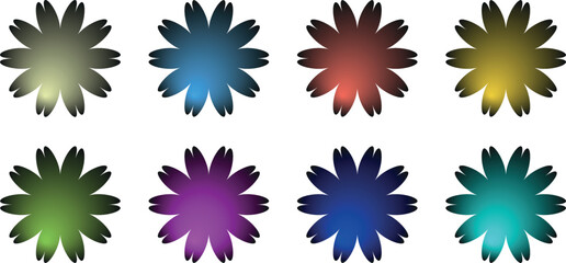 Vibrant Gradient Flower Icon Collection – Isolated Minimalist Floral Vector Illustrations in Bright Colors on White Background for Creative Graphic Design Use