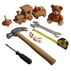 set of tools on empty background