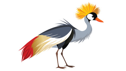 A gray crowned crane with striking yellow and red plumage, showcasing its unique features in a lush environment..eps