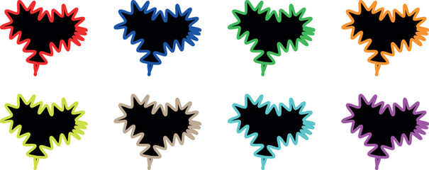 Obraz premium Vibrant Hand-Drawn Collection of Simple Multicolored Hearts on Zigzag Perfect for Valentine’s Day Cards, Romantic Clipart, and Playful Vector Illustrations