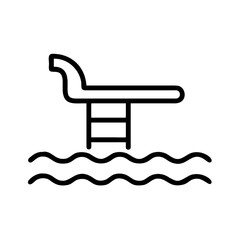 Diving board and water waves icon vector illustration, swimming pool diving platform graphic