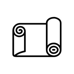 Simple line icon of a partially unrolled yoga or exercise mat for fitness and wellness design
